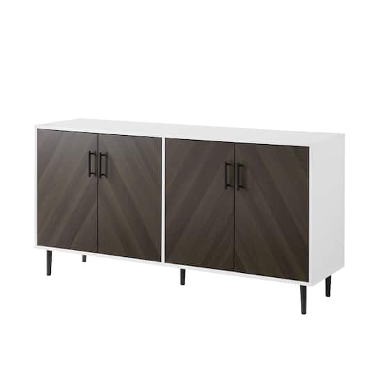 Walker Edison 58" Ash Brown Bookmatch & White Mid Century Modern TV Buffet